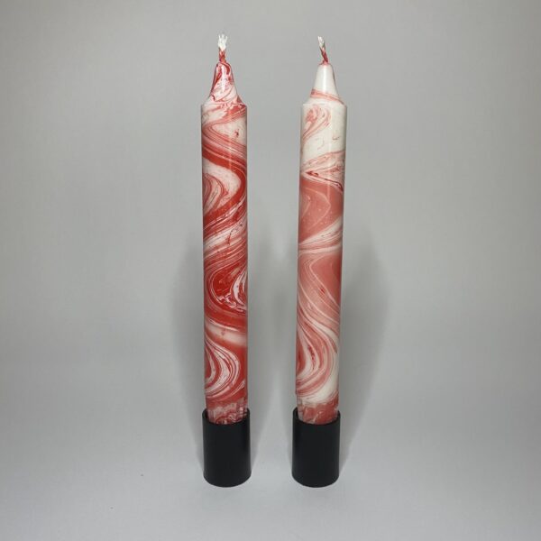 Marble kaarsen - rood/wit
