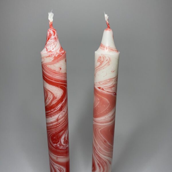 Marble kaarsen - rood/wit - Afbeelding 2
